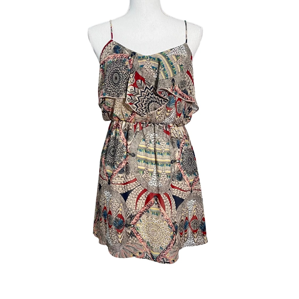 Papaya Mini Dress Women S Multicolor Geometric Boho Southwestern Ruffle Cowgirl